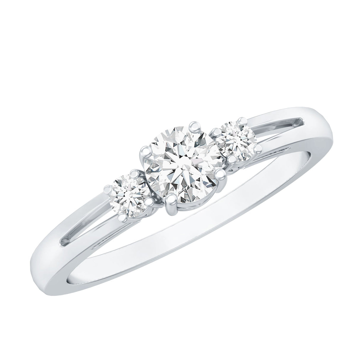 Certified Moissanite 3 stone proposal ring for her by Rosec Jewels, featuring sparkling center stones and elegant design.
