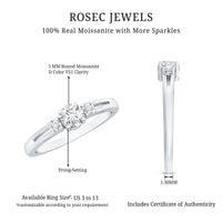Certified Moissanite 3-stone proposal ring for her, featuring sparkling gemstones set in a elegant Rosec Jewels ring design.
