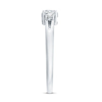 Rosec Jewels certified moissanite 3-stone proposal ring for her, featuring sparkling stones and elegant design.