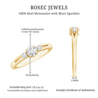 Certified Moissanite 3 Stone Proposal Ring for Her by Rosec Jewels, featuring three sparkling moissanite stones set in a elegant ring design.