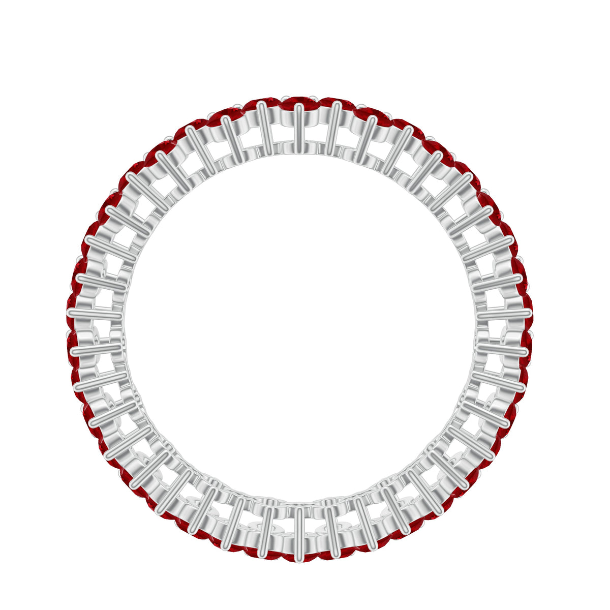 Round Lab Created Ruby Cluster Eternity Ring in Prong Setting
