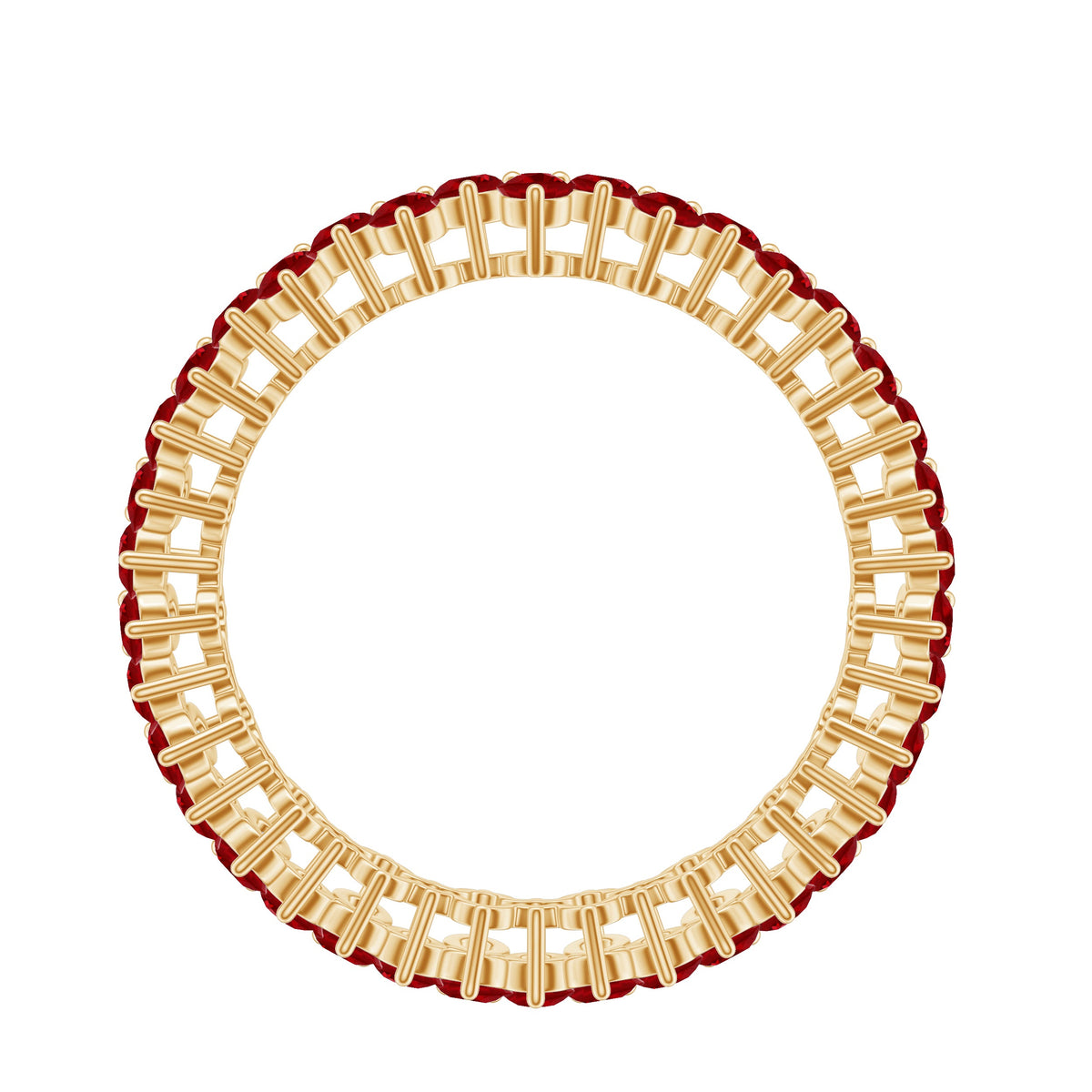 Round Lab Created Ruby Cluster Eternity Ring in Prong Setting