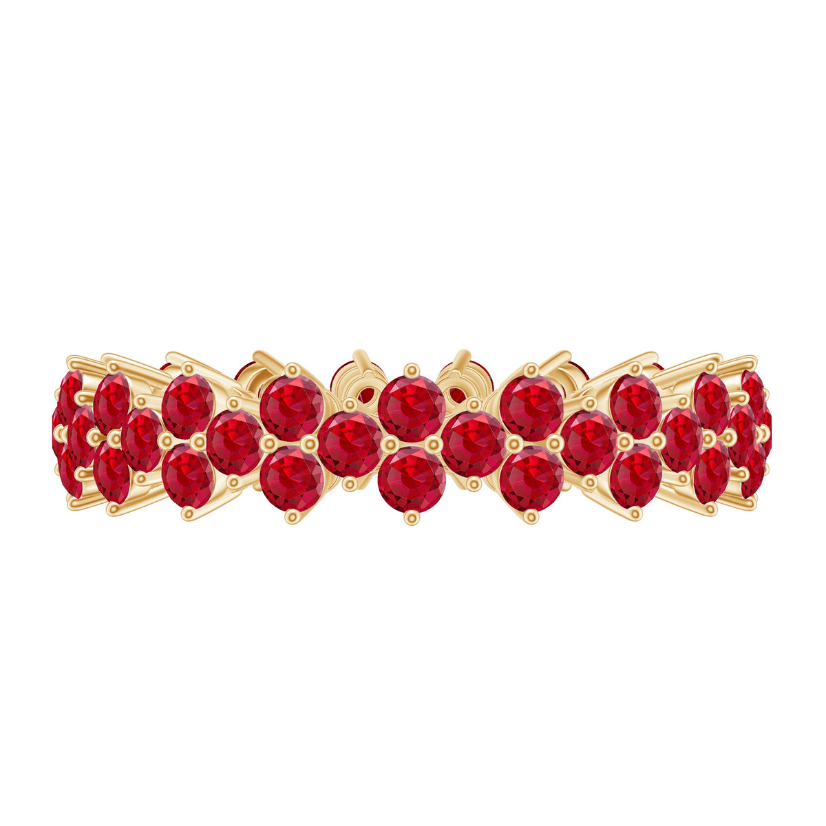 Round Lab Created Ruby Cluster Eternity Ring in Prong Setting
