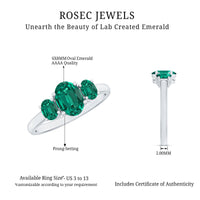 AAAA Quality Oval Cut Lab Created Emerald Three Stone Ring for Women
