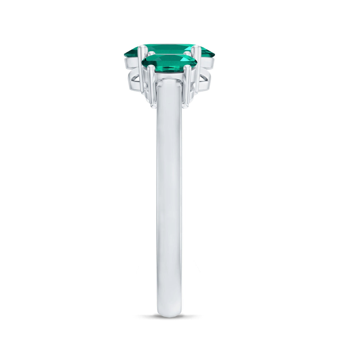 AAAA Quality Oval Cut Lab Created Emerald Three Stone Ring for Women