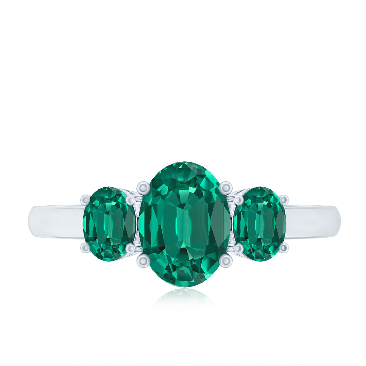 AAAA Quality Oval Cut Lab Created Emerald Three Stone Ring for Women
