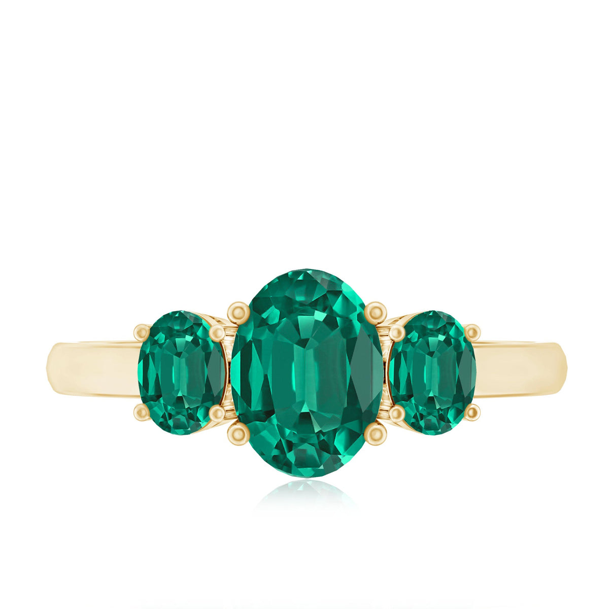 AAAA Quality Oval Cut Lab Created Emerald Three Stone Ring for Women