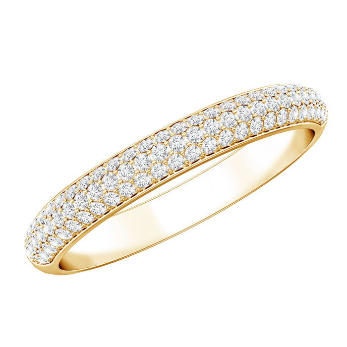 Brilliant cut round Moissanite band ring for women by Rosec Jewels, showcasing sparkling gemstones and elegant design.