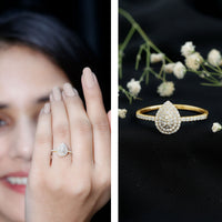 Double Halo Moissanite Teardrop Engagement Ring For Women