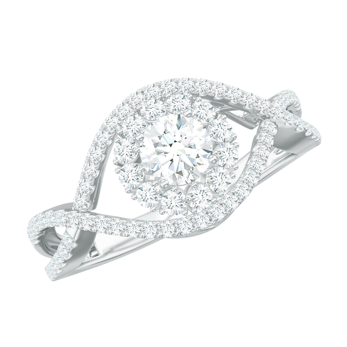 Certified Moissanite Crossover Engagement Ring with Halo