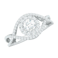 Certified Moissanite Crossover Engagement Ring with Halo