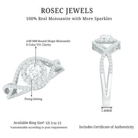 Certified Moissanite Crossover Engagement Ring with Halo
