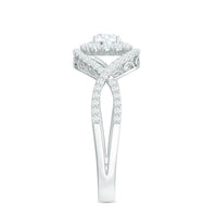 Certified Moissanite Crossover Engagement Ring with Halo