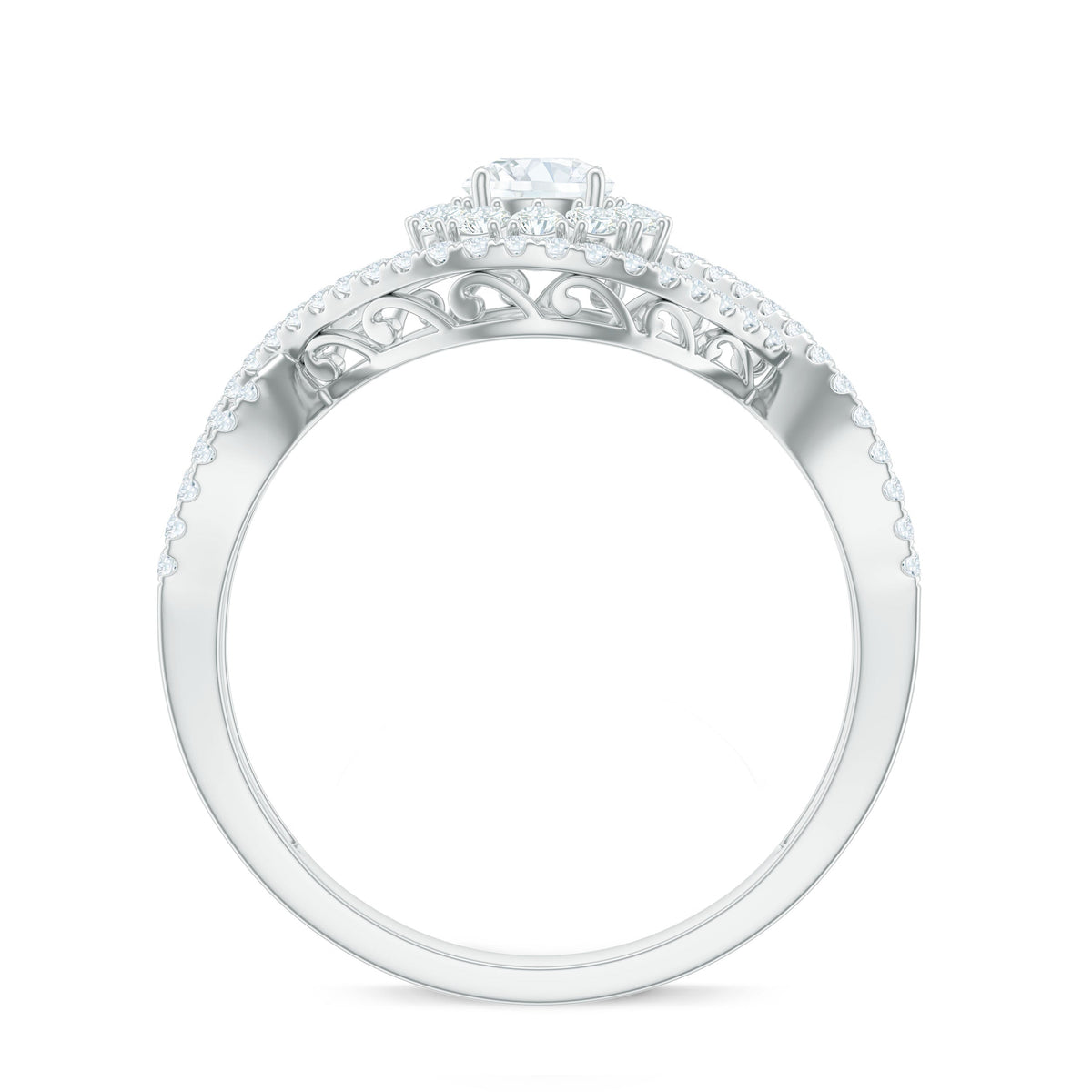 Certified Moissanite Crossover Engagement Ring with Halo