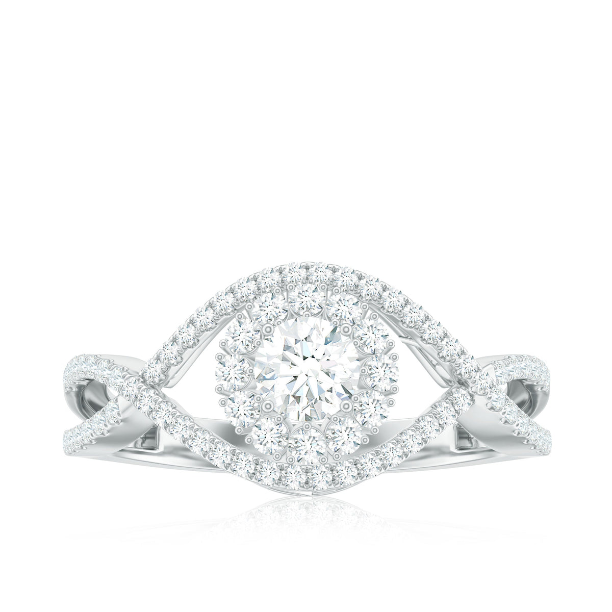 Certified Moissanite Crossover Engagement Ring with Halo