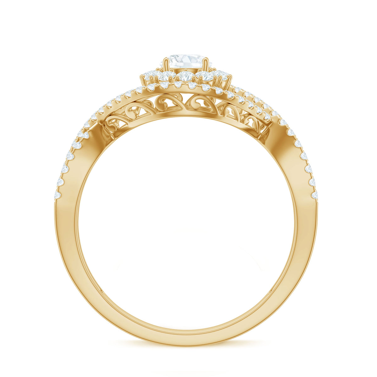 Certified Moissanite Crossover Engagement Ring with Halo