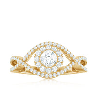 Certified Moissanite Crossover Engagement Ring with Halo