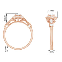 Round cut moissanite antique engagement ring with intricate band design from Rosec Jewels.