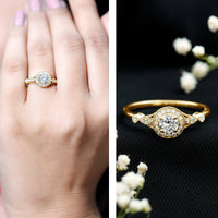 Round cut moissanite antique engagement ring with intricate detailing, set in a vintage-style ring from Rosec Jewels.