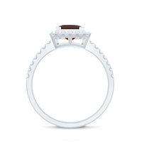 Natural Garnet Princess Cut Engagement Ring with Diamond Halo