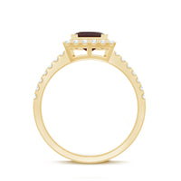 Natural Garnet Princess Cut Engagement Ring with Diamond Halo