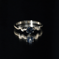 0.6 Carat Round London Blue Topaz Commitment Ring with Diamond