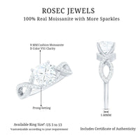3 CT Cushion Cut Moissanite Solitaire Ring With Crossover Shank