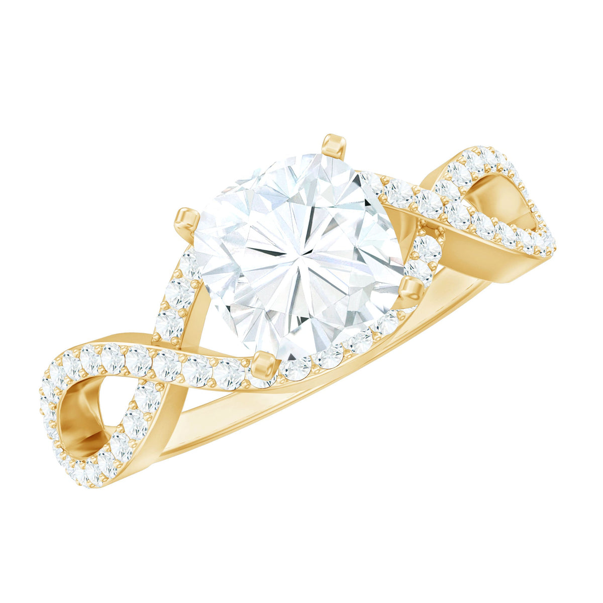 3 CT Cushion Cut Moissanite Solitaire Ring With Crossover Shank