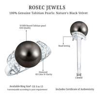Natural Tahitian Pearl and Diamond Solitaire Engagement Ring