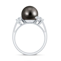 Natural Tahitian Pearl and Diamond Solitaire Engagement Ring