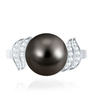 Natural Tahitian Pearl and Diamond Solitaire Engagement Ring