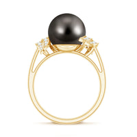 Natural Tahitian Pearl and Diamond Solitaire Engagement Ring