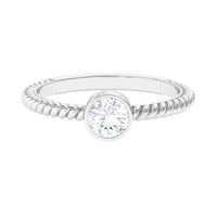 Bezel set 1/2 CT zircon solitaire ring with twisted rope details, elegant minimal design by Rosec Jewels.