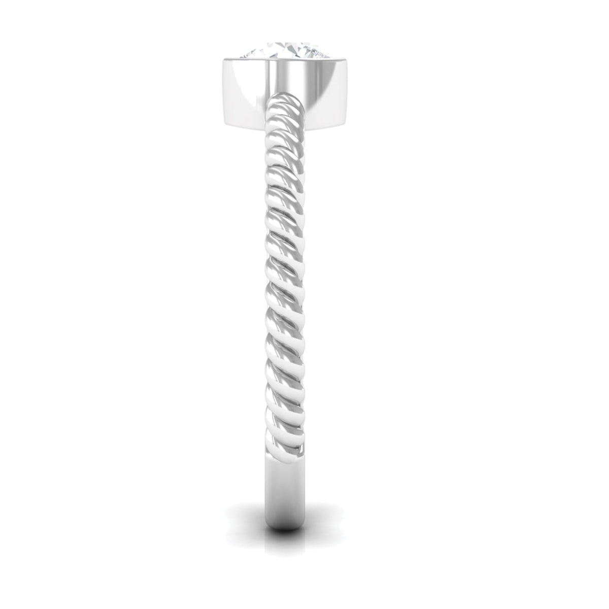 Bezel set 1/2 CT zircon solitaire ring with twisted rope detail by Rosec Jewels, showcasing minimal design and elegant craftsmanship.
