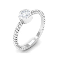 Rosec Jewels 1/2 CT bezel set zircon solitaire ring with twisted rope detailing, showcasing elegant jewelry design.