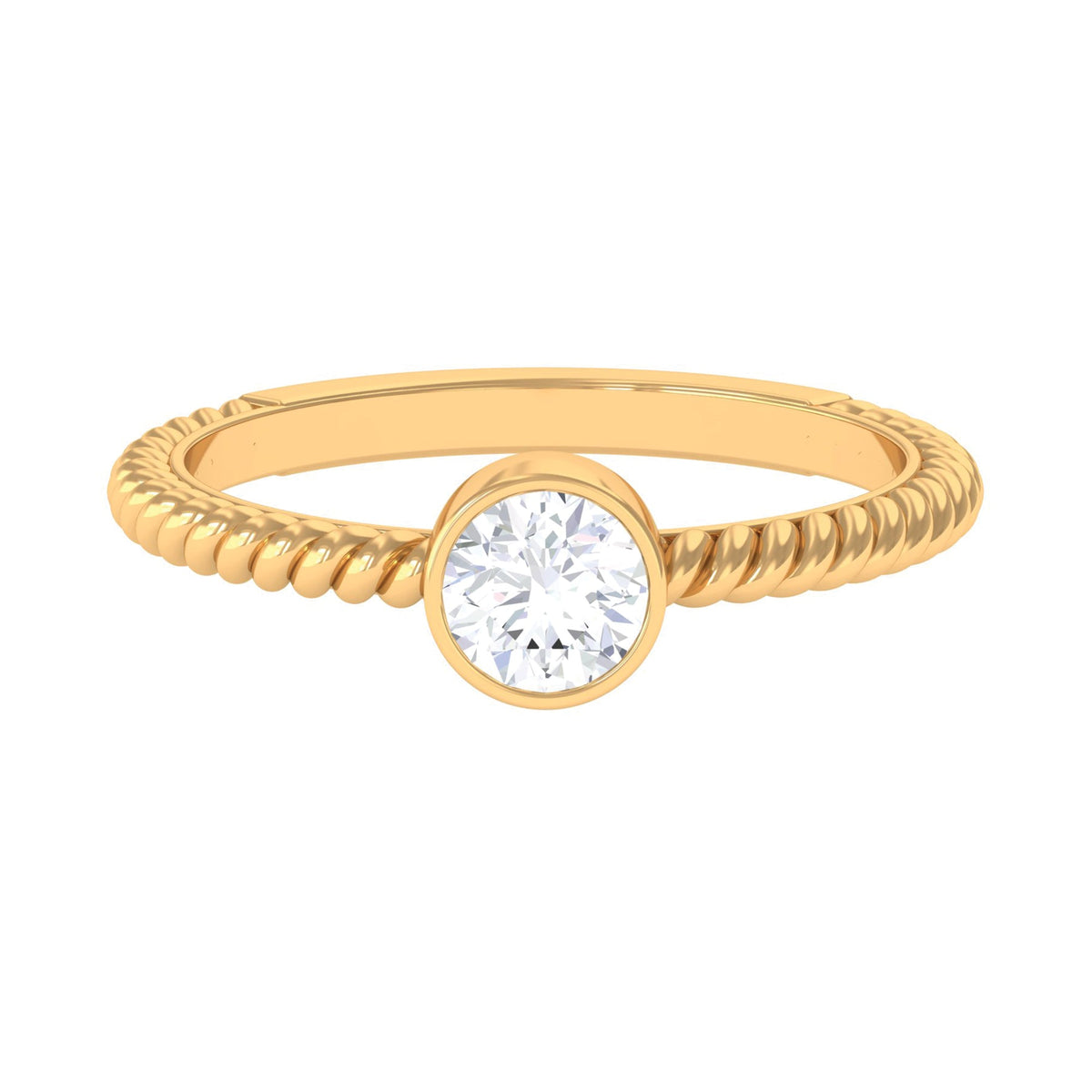 Rosec Jewels 1/2 CT bezel set zircon solitaire ring with twisted rope details, showcasing elegant minimal design.