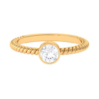 Rosec Jewels 1/2 CT bezel set zircon solitaire ring with twisted rope details, showcasing elegant minimal design.