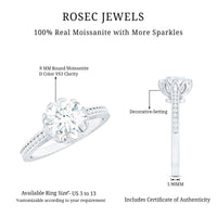 Round Moissanite Lotus Engagement Ring with Side Stones