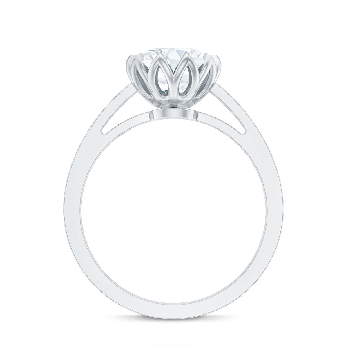 Round Moissanite Lotus Engagement Ring with Side Stones
