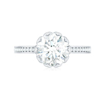Round Moissanite Lotus Engagement Ring with Side Stones