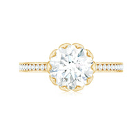 Round Moissanite Lotus Engagement Ring with Side Stones