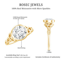 Solitaire Moissanite Celtic Knot Engagement Ring in Bezel Setting