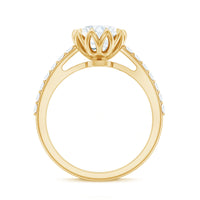 Lotus Basket Set Moissanite Engagement Ring with Certificate