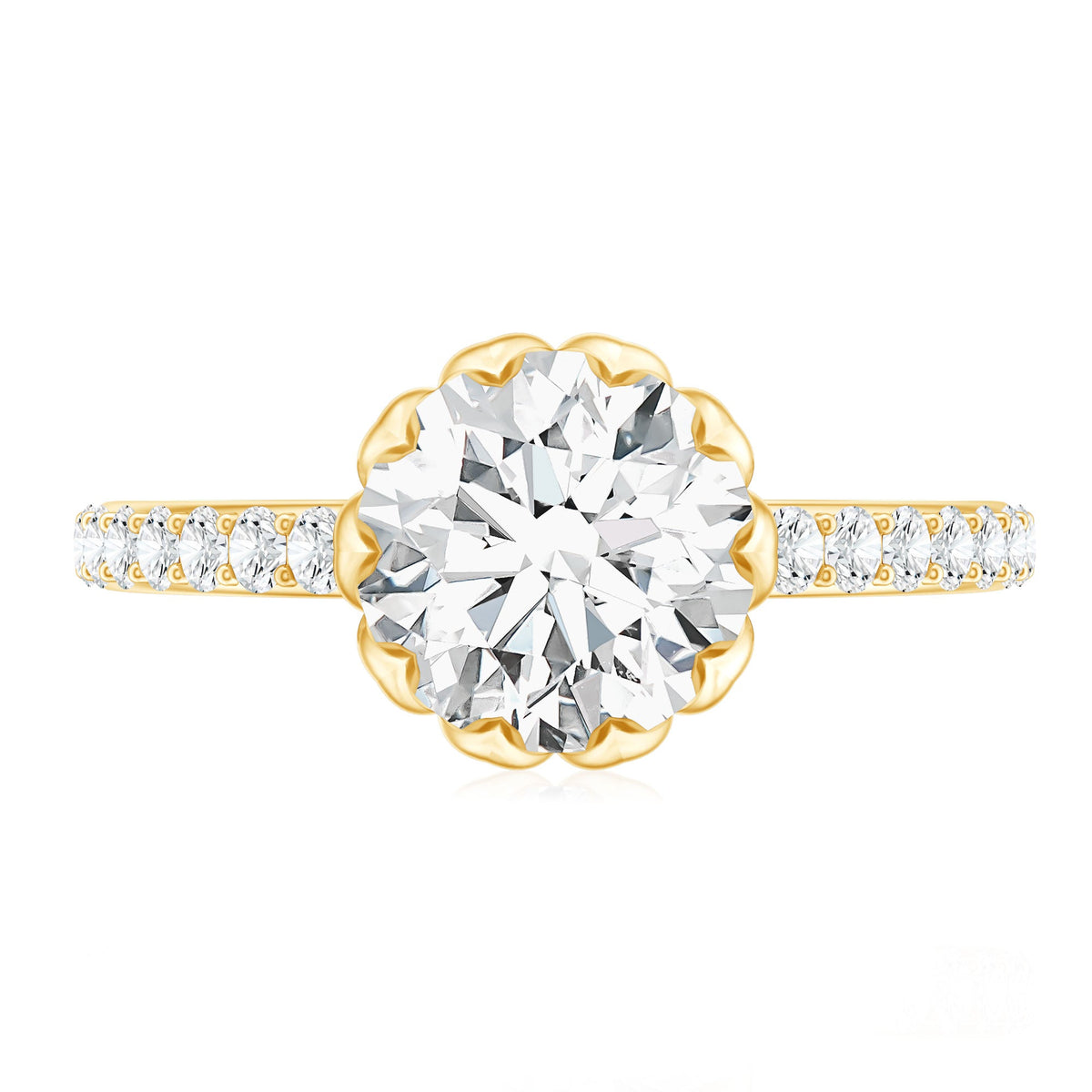 Lotus Basket Set Moissanite Engagement Ring with Certificate