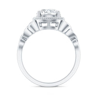 Brilliant cut moissanite engagement ring with rope frame design by Rosec Jewels, showcasing a sparkling central stone and intricate band detail.