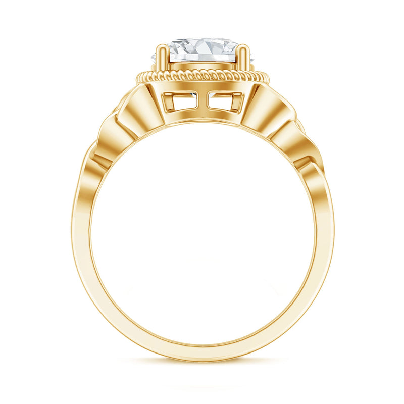Brilliant cut moissanite engagement ring with rope frame design by Rosec Jewels, showcasing a sparkling center stone and intricate band details.