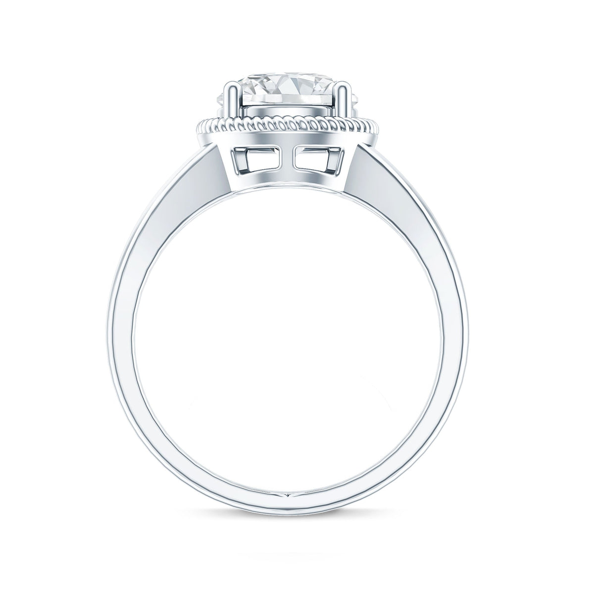 Round moissanite rope band engagement ring with 2 carats from Rosec Jewels, featuring a detailed twisted rope design.