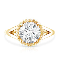 Two-carat round moissanite rope band engagement ring from Rosec Jewels featuring a detailed twisted design and sparkling stones.