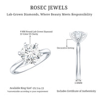 8 MM Round Brilliant Cut Lab Grown Diamond Engagement Ring