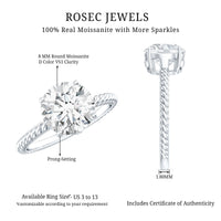 Round Cut Moissanite Solitaire Engagement Ring with Twisted Rope